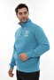 Men's Turquoise Fleece Inside Half Zipper Stand Collar Cotton Sweatshirt - 3