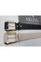 Retro Leather Detailed 4cm Gold Buckle Women's Trouser Belt, Dress Belt, Skirt Belt