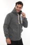 Men's Dark Gray Full Zippered K Hooded Cotton Sweatshirt with Fleece Inside - 3