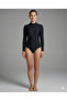 Women's Black Front Zipper Long Sleeve Shaping / Sculpting Surfer Swimsuit-Padded
