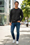 Men's İçi Ş Fleece-Lined Crew Neck Cotton Sweatshirt 0319 Black - 4