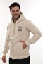 Men's Beige Full Zippered K Hooded Cotton Sweatshirt with Fleece Inside - 2
