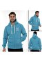 Men's Turquoise Full Zippered K Hooded Cotton Sweatshirt with Fleece Inside - 6