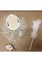 Set of 3 Ecru Polka Dot Bridal Cap Wedding Hat Voilet Groom Collar Flower and Feather Pen - 4