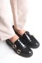 Loafer Women's Shoes - Casual Daily Women's Shoes with Moccasin Buckle Black Patent Leather - 4