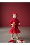 Baby Girl Cotton Hooded Pompom Detailed Flared Dress