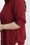 Women's Plus Size Dark Burgundy Solid Color Sleeve and Side Fold Woven Viscose Shirt - 3