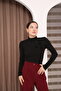 Turtleneck Rose Detailed Ribbed Knit Long Sleeve Blouse - 5