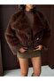 - Rabbit Fur Buttoned Coat - Dark Brown - 4