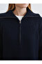 Navy Blue Polo Collar Knitwear Dress - 3