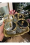 4-Piece Metal Tray Set, Gold Silver Detailed Serving Dish, Snack Bowl, Breakfast Dish