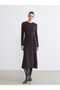 Lcwaikiki Classic Plum Crew Neck Belted Knitwear Dress