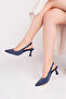 Women's Satin Dot Stone Blue Evening Dress Open Back Shoes