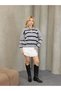 Women's Striped Gray Polo Neck Knitwear Sweater Buttoned Off Shoulder Long Sleeve Oversized Mold Trend New Season - 2