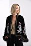 Women's Black Embroidered Sleeve Detailed Ethnic Embroidered Velvet Jacket - 2