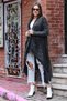 Women's Unlined Distressed Detailed Casual Cotton Knitwear Long Cardigan Cap - 3