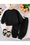 Girls' Sweatshirt-Jogger Tracksuit Set with Ribbon Detail on the Sleeves - 2