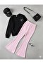 Girl Corded Fabric Fabric Flared Pants and Sweatshirt - 2