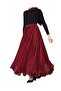 Zenne Pleated Red Chiffon Skirt Pleated Long - 2