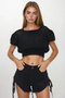 Women's Black 4-Pocket Tasseled Denim Shorts with Lace Detail