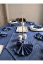 Colber Stripe Detailed Worry-Free Tablecloth Dinner Set for 12 People 26 Pieces - Table 160X220 - Indigo - 3