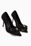 Tina Black Satin Buckle Women's Heeled Shoes Stiletto - 4