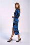 Women's Collar Tie Blue Floral Pattern Drawstring Sleeve Detailed Stylish Black Curve Dress - 7