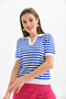 Women's Polo Neck Short Sleeve Striped Knit Sweater 10021 - 7