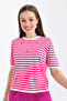 Women's Crew Neck Short Sleeve Striped Knit Sweater 10082 - 2