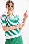 Women's Polo Neck Short Sleeve Striped Knit Sweater 10021 - 5
