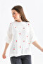 Women's Crew Neck Short Sleeve Heart Embroidered Knit Sweater 10164 - 5