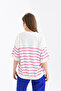 Women's Crew Neck Short Sleeve Striped Heart Embroidered Knit Sweater 10163 - 6
