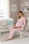 Women's Piped Long Sleeve Maternity Pajamas Set with Dressing Gown 3-Piece Pajama Set - 7