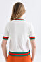 Women's Crew Neck Short Sleeve Striped Knit Sweater 10216 - 6