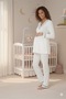 Women's Piped Long Sleeve Maternity Pajamas Set with Dressing Gown 3-Piece Pajama Set - 3