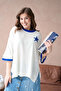 Women's Crew Neck Stone Embroidered Y Slit O Oversized Knitwear Sweater 10042 - 5