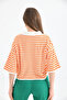 Women's Polo Neck Short Sleeve Striped Knit Sweater 10097 - 8