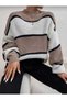 Brown and White Striped Half Fisherman Women's Oversize Sweater - 5