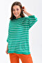 Women's Crew Neck Short Sleeve Striped Oversized Knitwear Sweater 10218.Vsc - 3