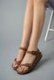 Women's Sandals - Double Buckle Cross Strap Flip-Flop Women's Sandals Tan - 2
