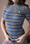 Women's Mock Neck Short Sleeve Striped Knitwear Sweater 10091 - 2