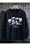 Men's Navy Blue Tokyo Printed Oversized Crew Neck Sweatshirt - 2