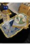 6 Pieces Gold Casting Footed Baton Silver Tray Gold Casting Rose Framed Speech Presentation Coffee Tea Tray 33 cm - 3