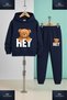 Children's Unisex 3-Piece Hoodie Tracksuit Set with the Text: "Bear Says Hi on the Texture". - 4