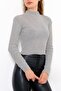 Women's Crop Cut Long Sleeve Stretch Fabric Knitwear Sweater - 7