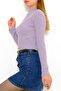 Women's Crop Cut Long Sleeve Stretch Fabric Knitwear Sweater - 5