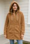 Women's Plush Coat Hooded Wide Fit Caramel