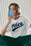 Women's White Nice Pattern Printed Oversized T-Shirt
