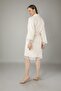 Women's Cream Satin Twist Bamboo Cotton Bathrobe - 2