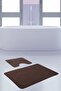 Unicolor Plain Brown 2-Piece Bath Mat Carpet Set Non-Slip Toilet Seat Base Set - 3